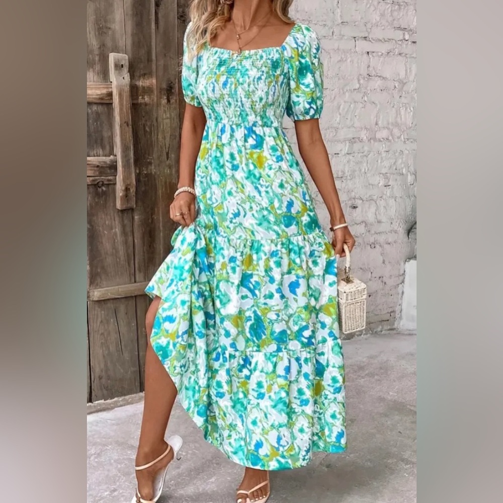 Floral Maxi Dress in Blue and Green